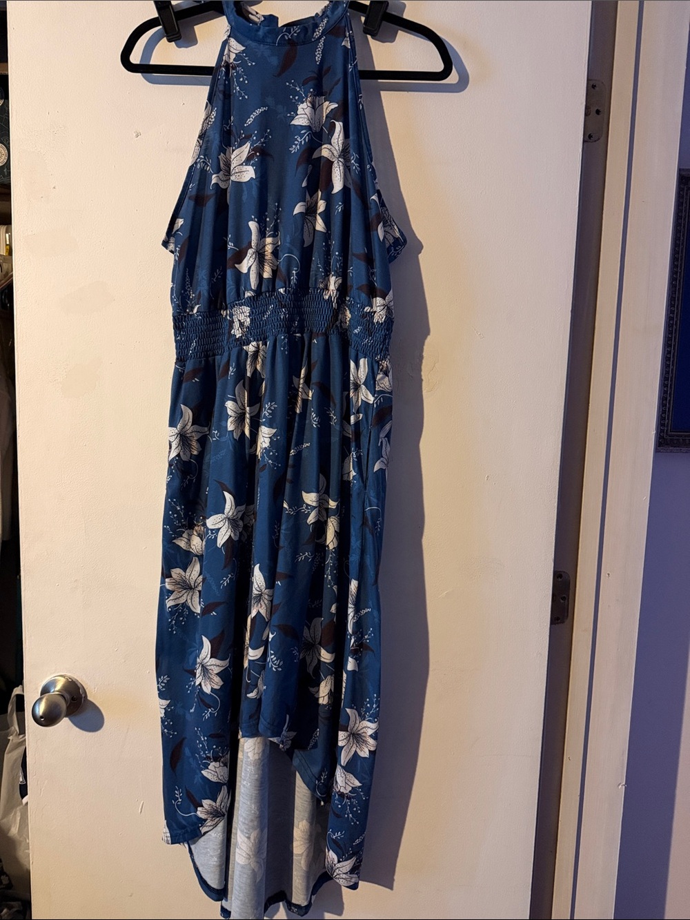 Navy Floral High-Low Halter Dress